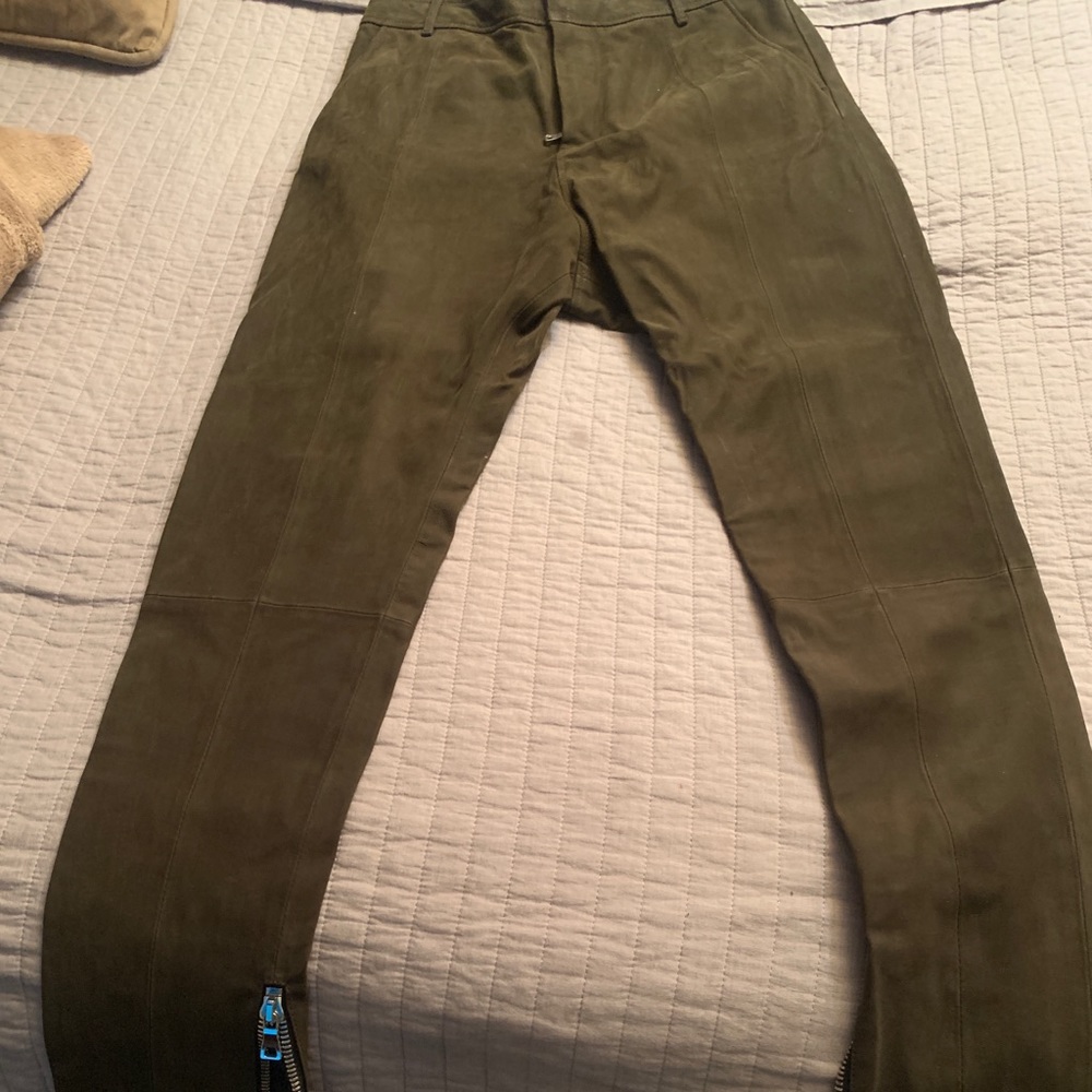 Balmain Olive Green leather pants